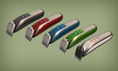 four different types of electronic gadgets are arranged in a row on a green background