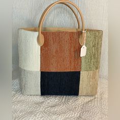 Brand New. This Tote Is Smaller, The Inside Is 100% Cotton With A Fabric Exterior. This Is A Color Block Style. Dimensions: Each Piece Is One Of A Kind. Multicolor Leather Bags For Summer, Summer Leather Square Shoulder Bag, Summer Square Leather Bag, Textile Bags, Handmade Fabric Bags, Textile Bag, Bags Handmade, Fabric Tote, Block Style