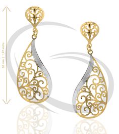 Earring Gold Layered 2 Colors - Gold Primus Ref GIS-2431-2C Gold Plated Yellow Earrings With Intricate Design, 22k Yellow Gold Filigree Earrings, Bohemian Yellow Gold Filigree Earrings, Yellow Filigree Pendant Jewelry, Bohemian Gold Plated Filigree Earrings, Gold Jewels Design, Buy Gold Jewelry, Mens Gold Jewelry, Chic Earrings