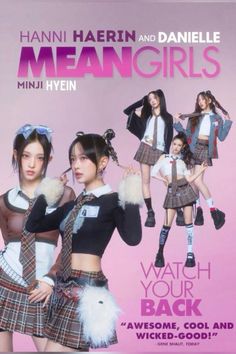 an advertisement for meangirls featuring girls in school uniforms and fur stolers on the front