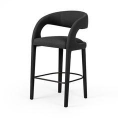 an upholstered bar stool with a black seat and backrest, viewed from the front