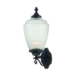 an outdoor wall light with a glass shade