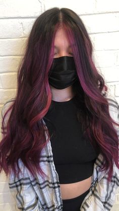 Violet Balayage Hair, Color Underneath Hair, Color For Black Hair, Violet Balayage, Pink Hair Streaks, Pink Hair Highlights, Underneath Hair Color, Underneath Hair, Balayage Hair Color