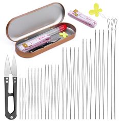 PRICES MAY VARY. AFFORDABLE BEADING NEEDLES SET: This set includes 2 types of beading needles. 3pcs flexible twisted wire seed beading needles in length 130mm, 24pcs big eye collapsible beading needles in 6 sizes (45mm/58mm/76mm/102mm/115mm/127mm). All the different beading needles are stored in a needle tube with a threader, yarn scissors, and a soft ruler in a cute storage box. Useful set perfect for jewelry making, bead embroidery, sequin embroidery, fine sewing, and other crafting projects Q Cute Storage Boxes, Box For Jewelry, Cute Storage, Diy Everything, Hand Sewing Needles, Needle Kit, Seed Beading, Beading Tools, Sewing Needles