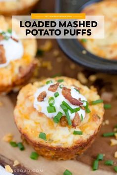 loaded mashed potato puffs on a cutting board