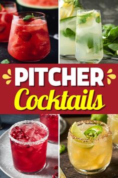 pitcher cocktails collage with text overlay