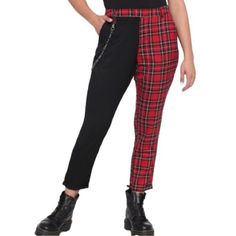 Nwt Hot Topic Split Punk Plaid Pants Measured Flat Across In Inches: Waist:24 1/2-28 Rise: 15 Inseam: 29 3/4 New With Tags Coach Outfits, Punk Plaid, Plaid Pants, Hot Topic, Black Red, Pant Jumpsuit, Split, Black And Red, Pants For Women