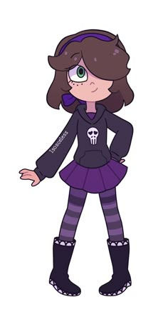 a drawing of a girl in purple and black