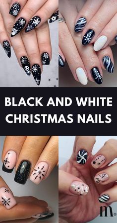 Discover gorgeous black and white Christmas nails with versatile designs. Perfect for acrylic nails and easy to recreate. Save this pin and read the article. Plaid Nails Black And White, Black Nails With White Accent Nail, Black And Nude Christmas Nails, Cute Black Christmas Nails, Winter Nails Black And White, Black Christmas Nail Designs Short, Black Xmas Nails Short, Black Glitter Christmas Nails, Black And Silver Snowflake Nails