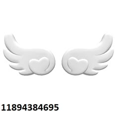 two white angel wings with hearts in the middle and one heart at the bottom, on a white background