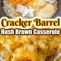 the cracker barrel hash brown casserole is ready to be eaten and served