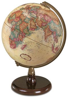 an old world globe on a wooden stand