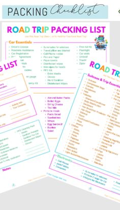 road trip printable travel packing list Packing List Kids, Road Trip Checklist, Helpful Gadgets, Printable Road, Camping Meal, Travel Packing Checklist, Trip Packing List, Road Trip Packing List