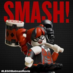 the lego batman movie character is holding a drum