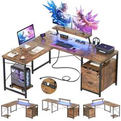 L Shaped Desk With Storage, Gaming Desk With Storage, Office Activities, Cpu Stand, Desk With File Drawer, Writing Desk With Drawers, Home Office Computer Desk, Computer Work, Corner Computer Desk