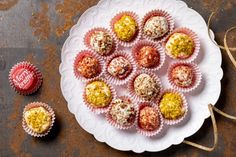 a white plate topped with lots of candy