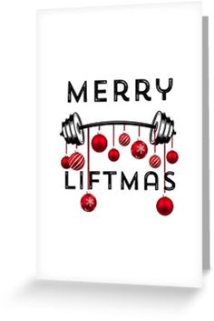 merry liftmas card with red balls and barbells