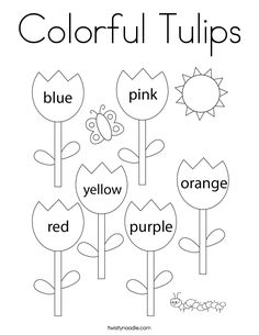 colorful tulips coloring page with the words red, orange and purple on them