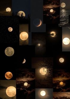 many different images of the moon and its phases