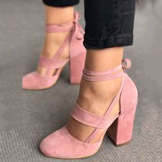 Pink Lace-Up Round Toe Women's Pumps Heels For Party, Wedding Shoes Women, Hak Tinggi, Gladiator High Heels, Summer High Heels, Stil Boho, Women Heels, Gladiator Heels, Lv Bags