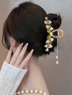 Multicolor  Collar  Zinc Alloy  Large Hair Claw Embellished   Women Accessories Hair Accessories Collection, Ribbon Hairstyle, Clip Hairstyles, Women Flower, Elegant Hair