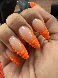 Orange Almond Nails Designs, Orange Almond Acrylic Nails, Almond Orange Nails, Orange Nails Almond, Orange Almond Nails, Nails Gel Polish, Orange Dream, Orange Texture, Almond Nails Designs