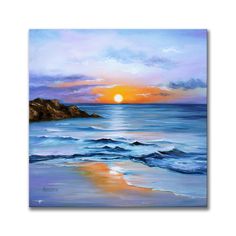 a painting of the ocean at sunset