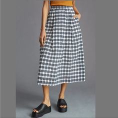 Questions? Leave A Comment Below! White Relaxed Skirt Bottoms For Fall, White Midi Skirt For Fall, White Skirt For Fall Daywear, White Fall Daywear Skirt, White Full Skirt For Workwear, White Full Skirt Bottoms With Pockets, White Midi Length Skirt With Pockets, Ankle-length Lined Maxi Skirt, Black And White Plaid Midi Skirt