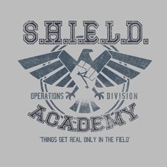 an eagle with the words, shield d operations division academy on it's chest