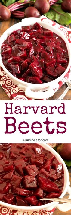 beets in a white dish with the title above it, and an image of beets