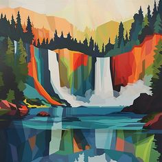 Burney Falls Scenic Wallpapers Mural Mountains, Art Deco Landscape, Paint Book, Burney Falls, Scenic Wallpaper, Art Studio At Home, Painted Books, Reference Images, Scenic Landscape