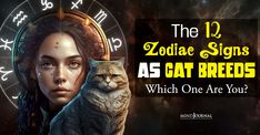 the zodiac signs as cat breeds which one are you? with an image of a woman and a cat