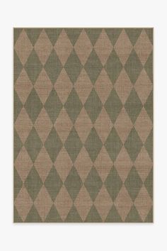 a brown and green area rug with an argyle pattern