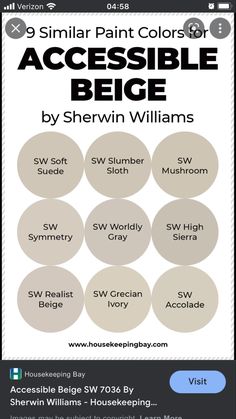 a poster with the names and colors for different types of paint shades on it's screen