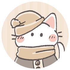 a drawing of a cat wearing a hat and scarf on top of it's head