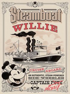 an advertisement for steamboat willie with mickey mouse