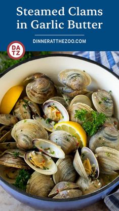 steamed clams in garlic butter with lemon and parsley