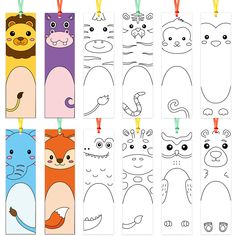 the printable bookmarks are designed to look like cartoon animals