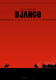 the movie poster for django unchained with two men riding horses on a red background