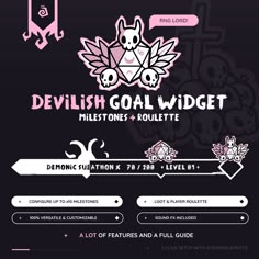 the devilish goal widget is shown in pink and black, with skulls on it