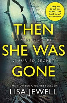 there she was gone book cover with the title in black and yellow, on a dark background