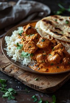 a plate with rice, chicken and pita bread