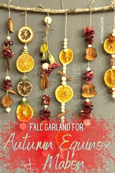 fall garland for autumn equinngs made with dried orange slices and other fruits