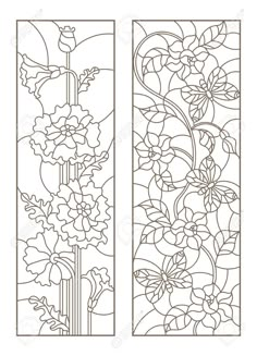 two stained glass panels with flowers and leaves on them