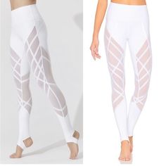 Alo Yoga High Waist Wrapped Stirrup Mesh Legging White Small Fitted Mesh Activewear For Spring, White High Stretch Activewear For Summer, High Stretch White Pants For Spring, White High-waist Leggings For Summer, White Fitted Mesh Activewear, Fitted White Mesh Activewear, White Mesh Bottoms, White Fitted Mesh Bottoms, White Tight Summer Bottoms