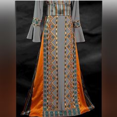 This Thobe Is Custom Made And Brand New! #Thobe #Thoub #Palestinian #Modest #Modestdress Russian Clothing, Hijab Styles, Black Laces, Modest Dresses, Embroidered Dress, Flared Sleeves, Special Occasion Dresses, Hijab Fashion, Occasion Dresses