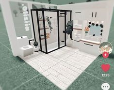 a virtual bathroom is shown with the toilet and sink in it's center area