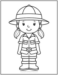 a girl wearing a fireman's uniform coloring page