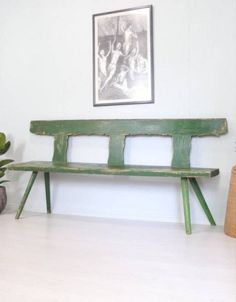 Antique Bench, Rustic 19th Century Green Painted Austrian Bench, 1890s Primitive Design, Wooden Bench, Green Paint, Refinishing Furniture, Carbon Emissions