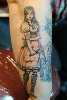 Alice In Wonderland Madness Returns Tattoo, American Mcgee's Alice Tattoo, Alice In Madness Tattoo, Video Game Tattoos, American Mcgee’s Alice, Phönix Tattoo, Video Game Tattoo